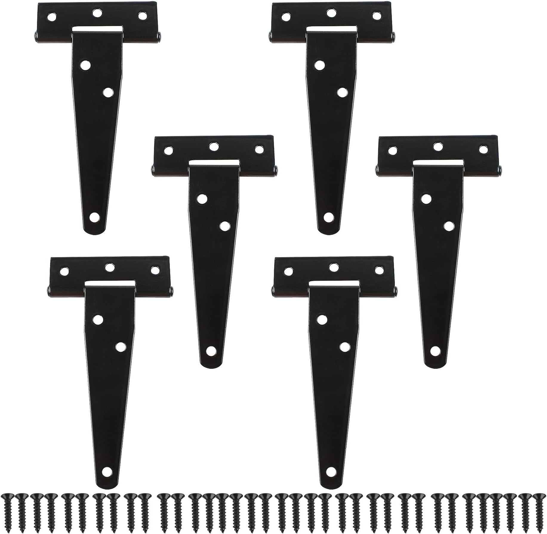 TamBee T-Strap Hinges Light Duty Barn Door Hinges Shed Door Hinges Rustic Hinges Gate Strap Hinge Door Barn Gates Hinges Black Wrought Hardware Iron Rustproof 6PCS (4inch)
