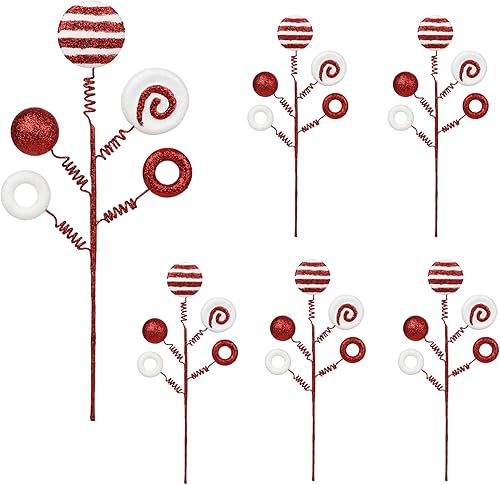MANMAOHE 6 piezas de palillos y aerosoles de Navidad con purpurina de 16.5 pulgadas, tallos de dulces de Navidad, paletas, adornos para árbol de