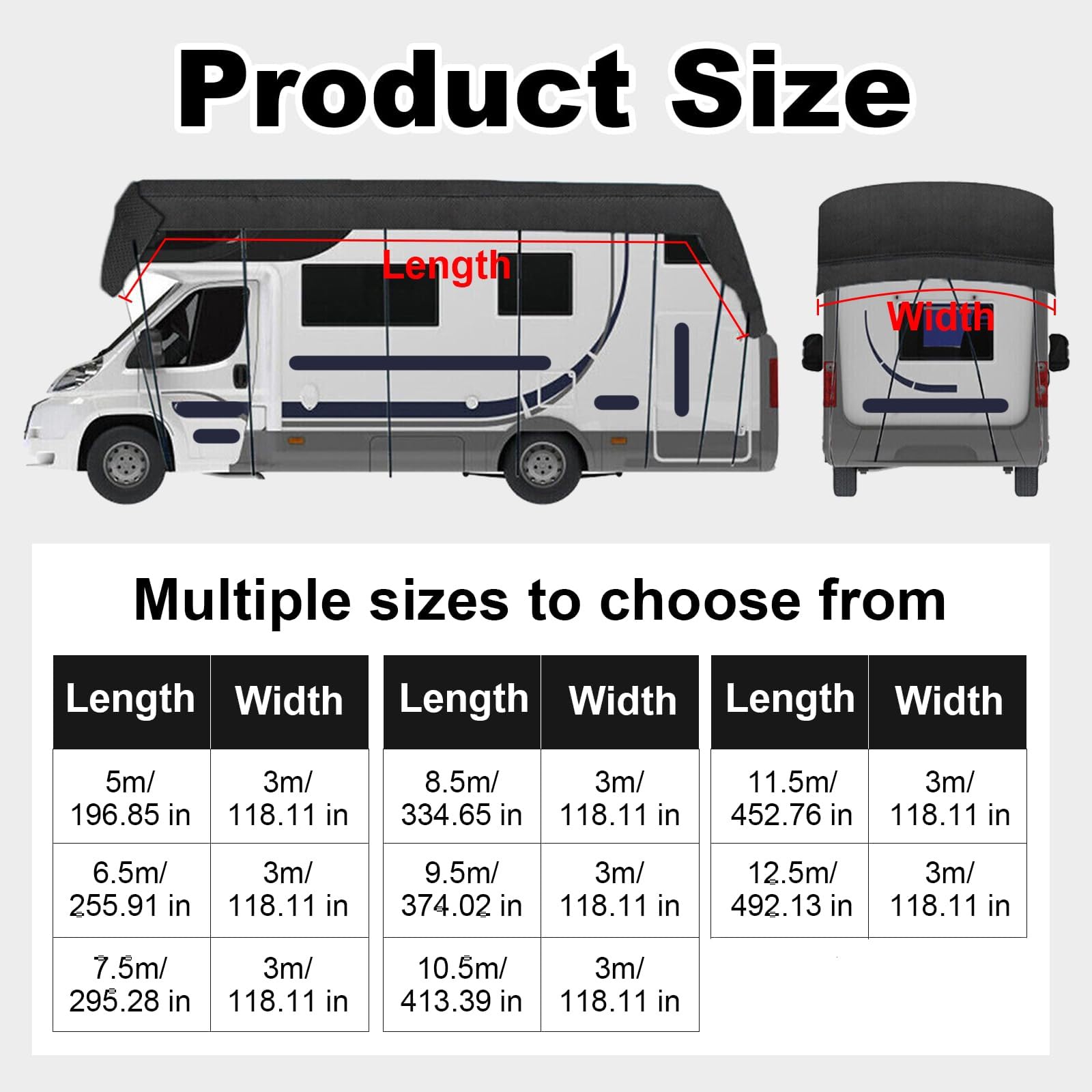 Telo Universale 210D Per Caravan Universale, Telo Copri Coperture Antigrandine Per Camper, Autocaravan, Van, Furgone(Gray,1300x300cm/42.7x9.8ft)