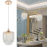 2 Pack Decorative Crystal Pendant Light&comma;Rose Gold Crystal Chandelier Pendant Lights for Kitchen Island Dining Room Living Room Bar Lighting Fixture&comma;Cord Adjustable Hanging Pendant Lamp