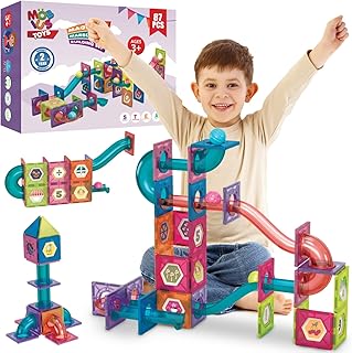 Marble Run for Kids Ages 3-8 Years Old - 3D Magnetic Building Tiles for Boys and Girls - Magnetic Marble Run Educational Toy Steam Learning Marble Maze - Race Track Toy Construction Kit