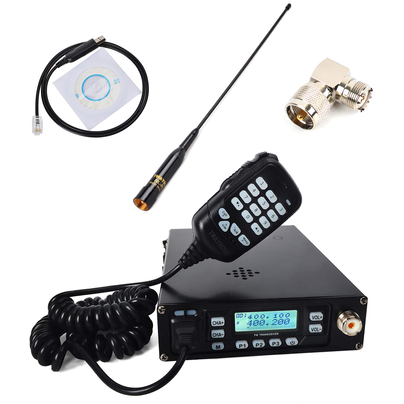 TWAYRDIOVHF UHF Back Pack Mobile Radio Built-in 12000mAh Battery Portable Mobile Transceiver Amateur Car Radio with Dual PTT Microphone Programming Cable and Mobile Antenna for Hiking Hunting Travel