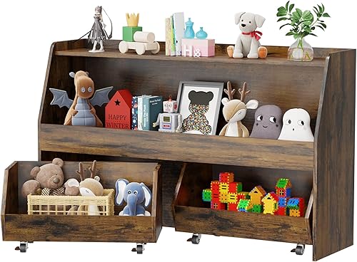 Miniatura 7 de COZPAW Organizador de almacenamiento de juguetes, estante Montessori de 2 niveles con contenedores móviles, organizador de juguetes, estante para