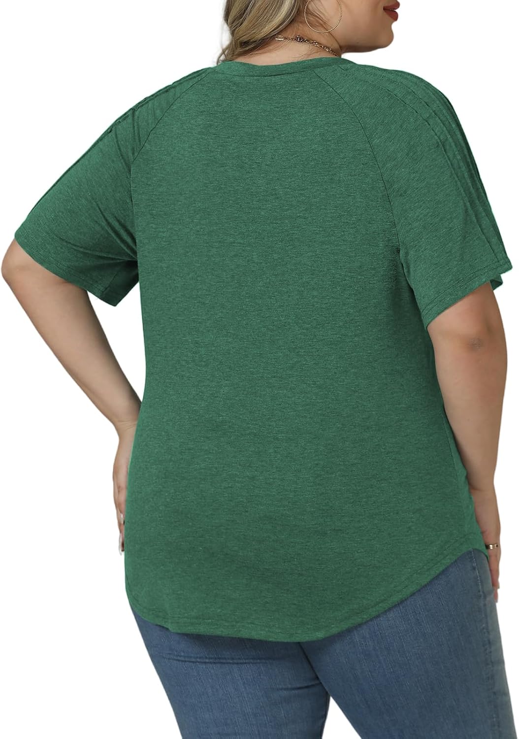 VISLILY Womens-Plus-Size-Summer-Tops Trendy V Neck T Shirts Casual Pleated Short Sleeve Dressy Blouses Tunics Cute Tee XL-5XL - Image 3