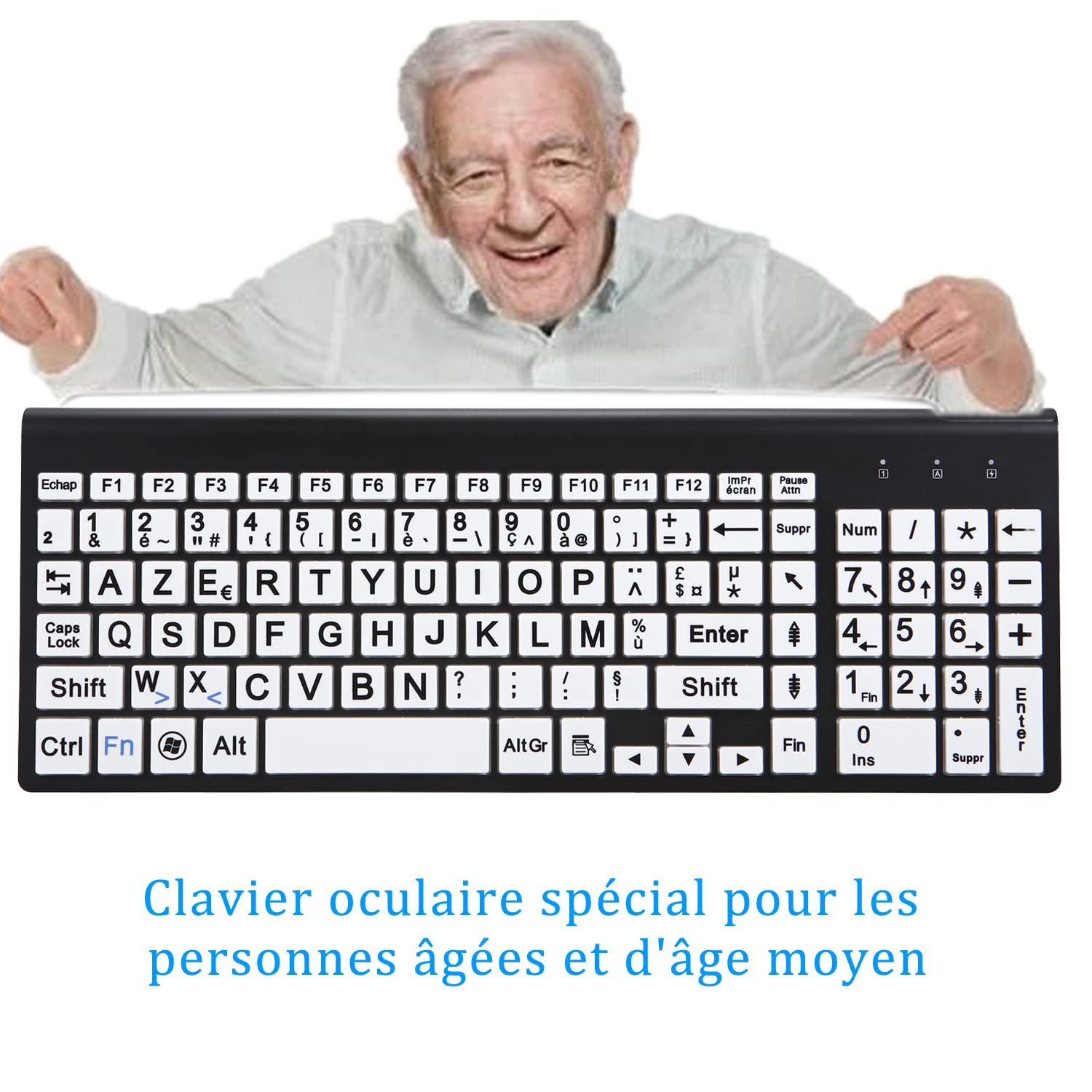 Impression Grand Format Pleine Grandeur 2.4G azerty Clavier et Souris sans Fil, Impression Grand Format surdimensionnée pour Les Malvoyants, Seniors, Enfants, Bureau et Usage