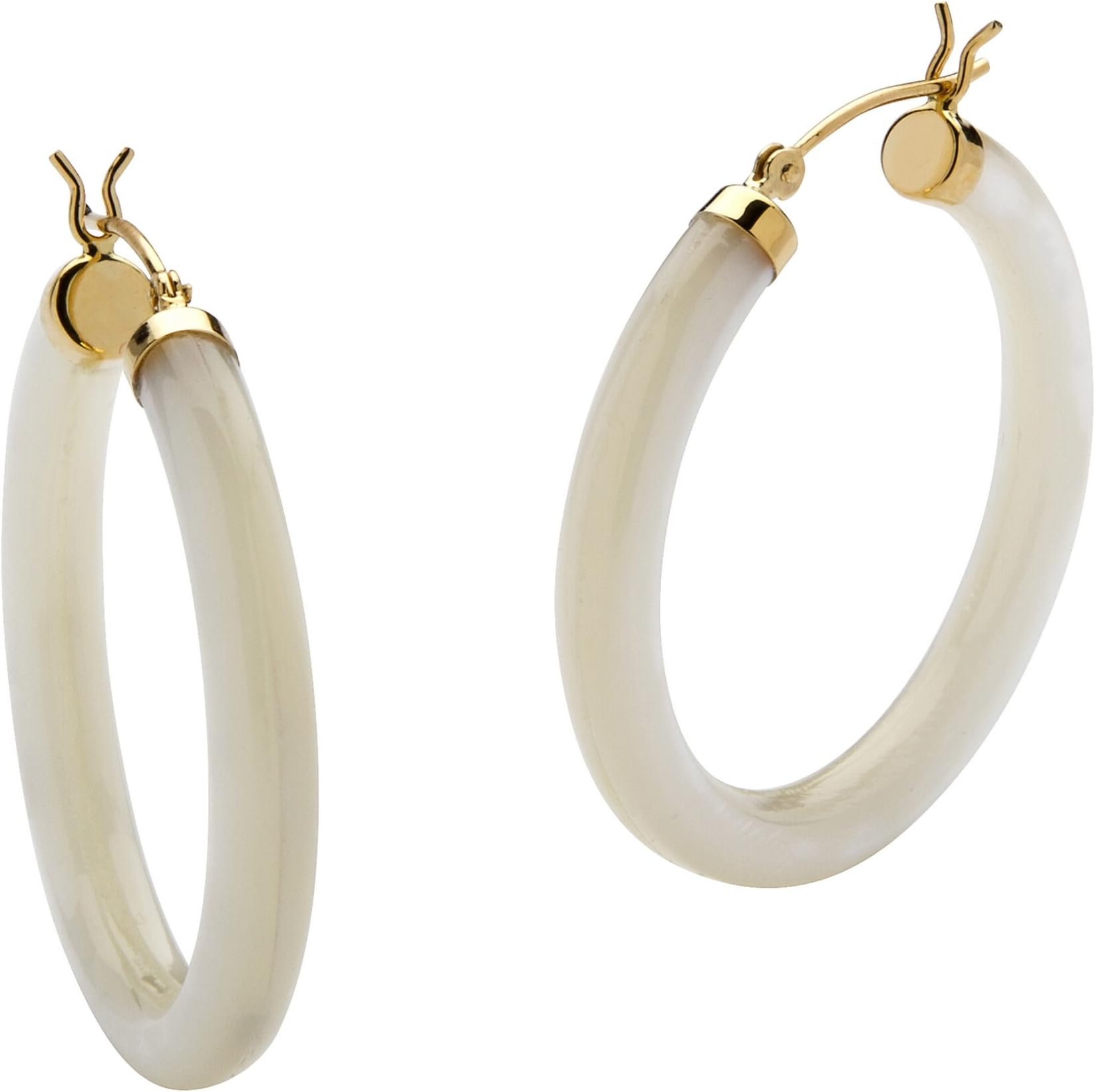 PalmBeach Jewelry 14K Yellow Gold Round Genuine Mother of Pearl Hoop Earrings (34mm)