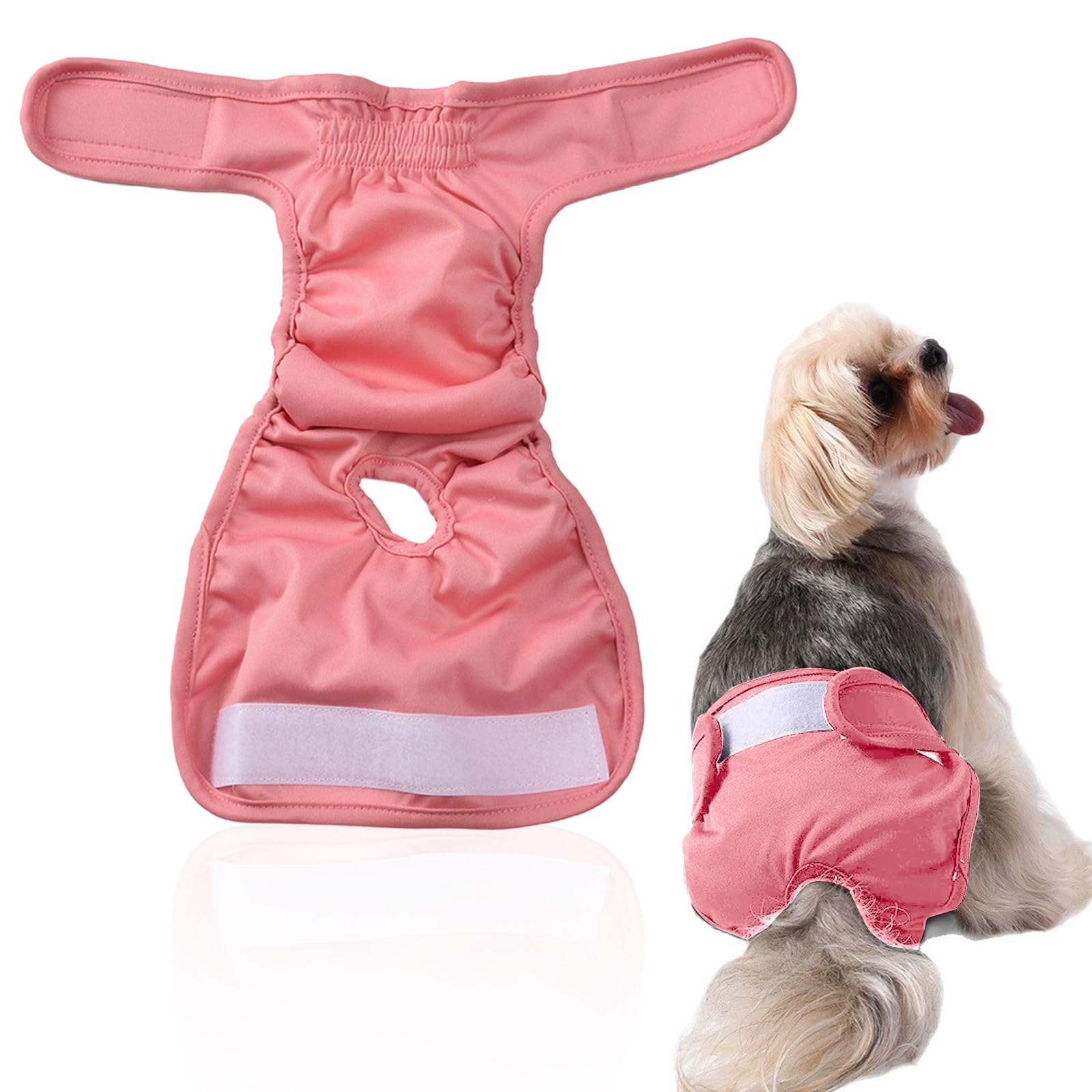 Dog Diapers, Reusable Nappies Absorb Washable Durable, Pet Nappies For Incontinent Dog s Female, Diapers Sanitary Wraps Pants Adjustable Velcro, Period Dog Panties Long Travels (Pink, 48-51cm)