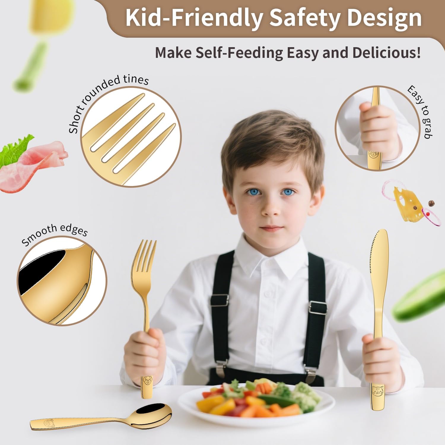 Gold Kids Utensils Set, Toddler Knife Spoon And Fork Silverware Sets Of 12 image 3