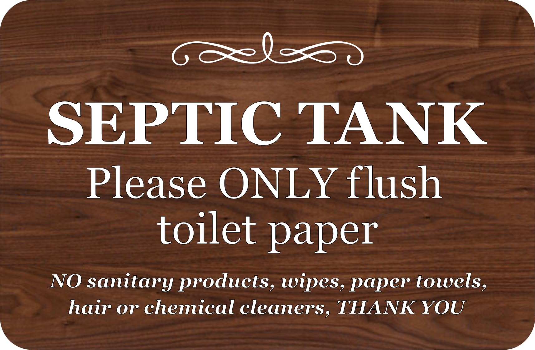 Septic Tank Adhesive Sign - Stylish Walnut Effect, Plaque for Toilet, Bathroom, W.C, Septic Tank