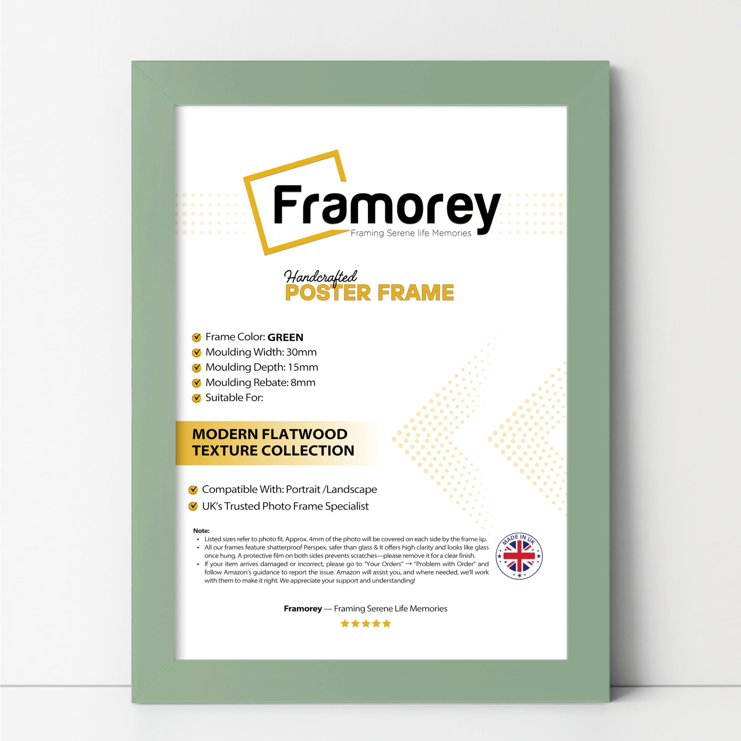 Framorey (20X16 Inch) Picture Frame / Wall Art Frames / Flat Wooden Effect Poster Frame / Photo Print Frame Green