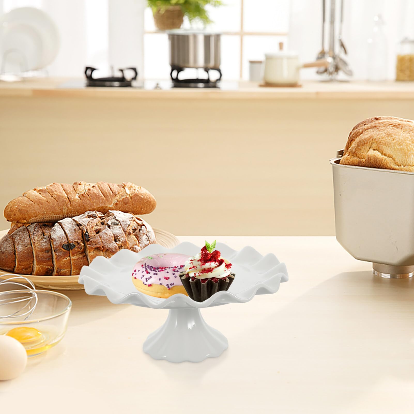 Ciieeo Alzata Per Torta in Ceramica Bianca 7.48 Pollici Supporto Decorativo Per Dolci Con Design a Onde Multifunzionale Per Frutta Dessert Snack Uso Casa E Feste