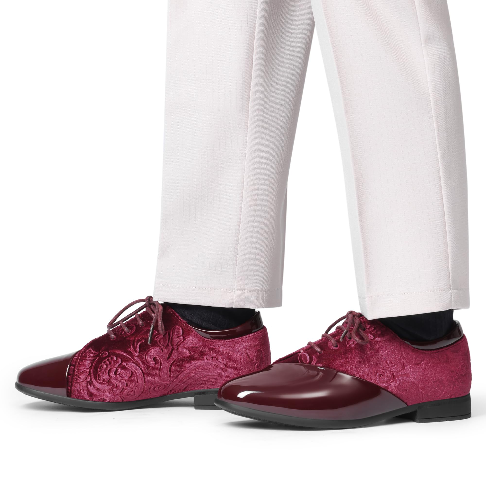 Bruno Marc Chłopięce Buty Formalne Patent Aksamitny Smoking Oxford Buty, Ciemnoczerwony, 2 Little Kid