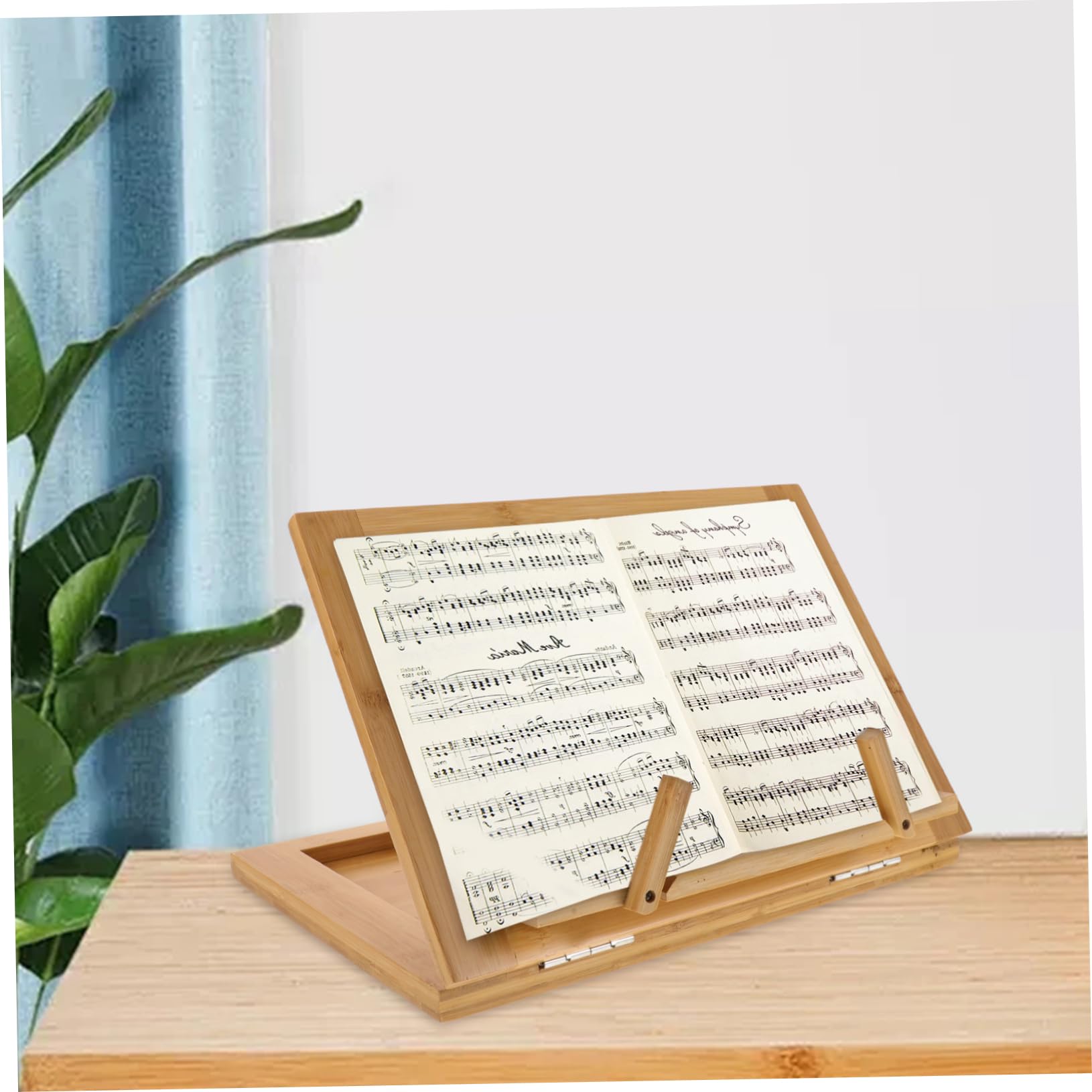 Leggio per Spartiti in Bambù Beige, Supporto Portatile per Libri e Musica, Protezione per Spartiti e Soluzione Organizzativa per Lettura e Setup Musicale