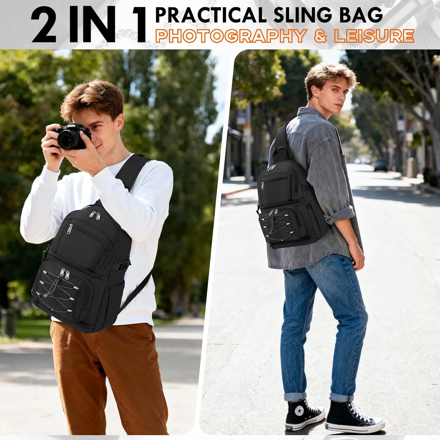 RAINSMORE Camera Bag, DSLR & Mirrorless Camera Sling Bag for Photographers Waterproof Small Camera Crossbody Case with Removable Padded Insert & Tripod Holder for Canon/Nikon/Sony/Fuji, Black - Image 5