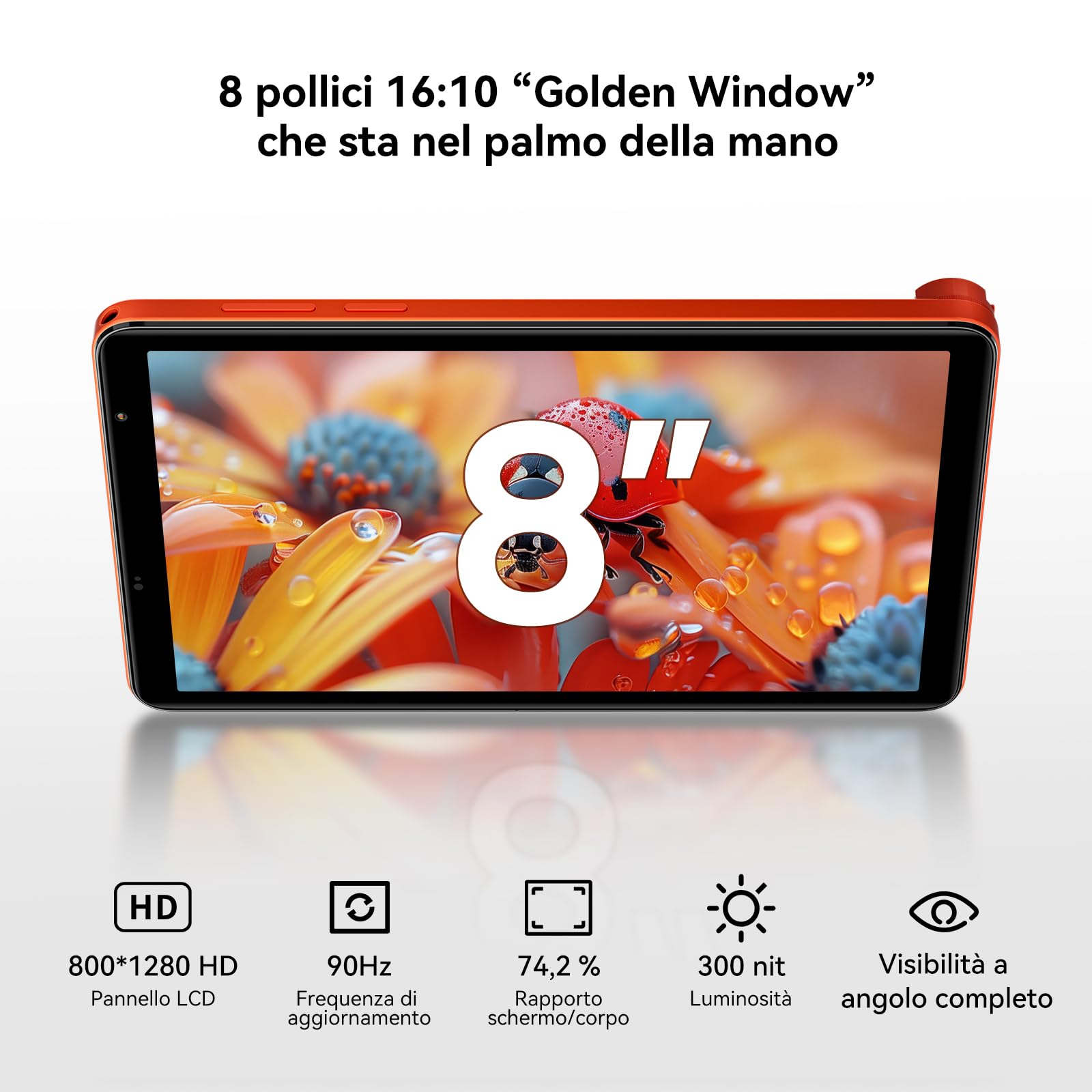 Blackview ZENO 1 8 pollici Tablet Android 15 90Hz 800x1280 - Ultra leggero&compatto Gaming, T615 8 core AI Chip, 18GB RAM+256GB ROM(2TB TF)/4G LTE+WiFi5G/Face ID/6000mAh/8MP+8MP/Widevine L1/BT5.2/GMS