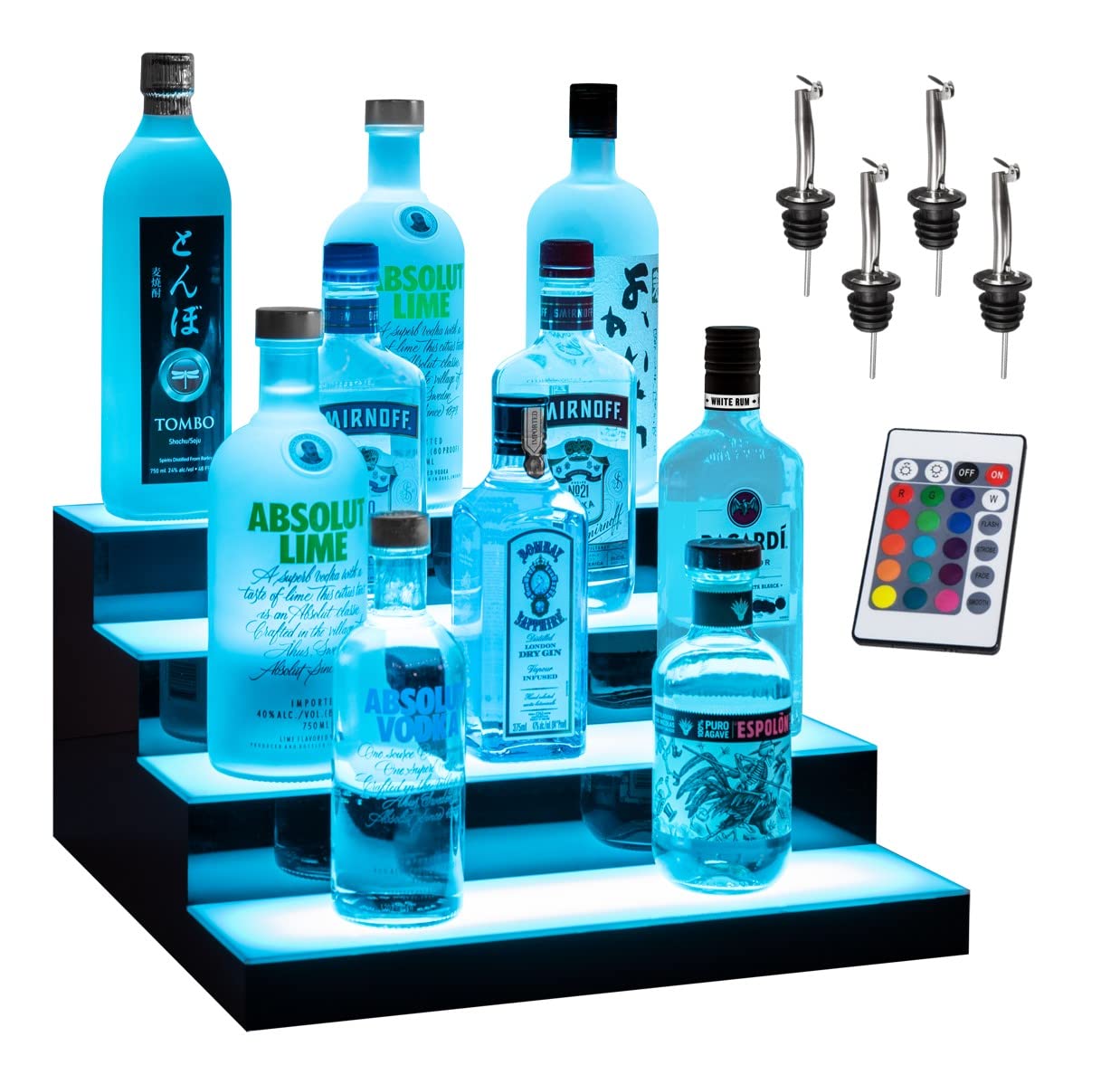 Photo 1 of *USED*Boss Premium® BarUSA™ 16 Inch 4-Step LED Lighted Bar Shelf Display Liquor Bottle Alcohol Whiskey Shelves Rack Stand Tray Units for Home Bar Living Room Accessories and Decor - Designed in USA 4-Step, 16 Inch