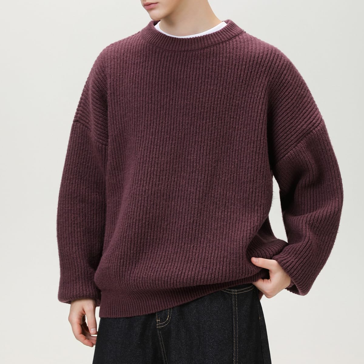 Mens Oversized Sweater Unisex Crewneck Cable Knit Sweater Pullover Aesthetic Streetwear Casual Sweaters Jumper - Image 2