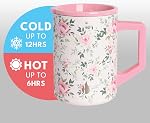 Elemental Summit Mug de café isolé - Coupe de voyage en acier inoxydable triple-all pour boissons chaudes et froides - Mug de café thermique avec lis et poignée pour le camping, bureau, et Voyage 16oz - Jardin des roses
