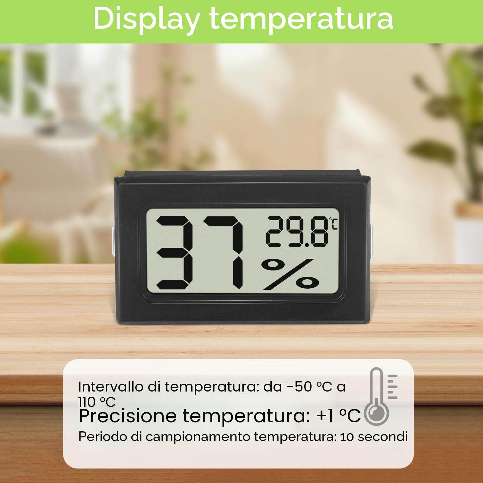 Farerkass 8 Pezzi Igrometro Ambiente Interno, Mini Termometro Digitale, Sensore Umidità con LCD per Serra, Cameretta, Cantina per Camera del Bambino, Casa, Ufficio, Camera da Letto, Cantina（Nero）