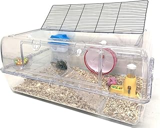 28” Extra Large 2-Tiers Acrylic Clear Hamster Mouse Deluxe Palace House Habitat with Large Running Wheel Water Bottle Towe...