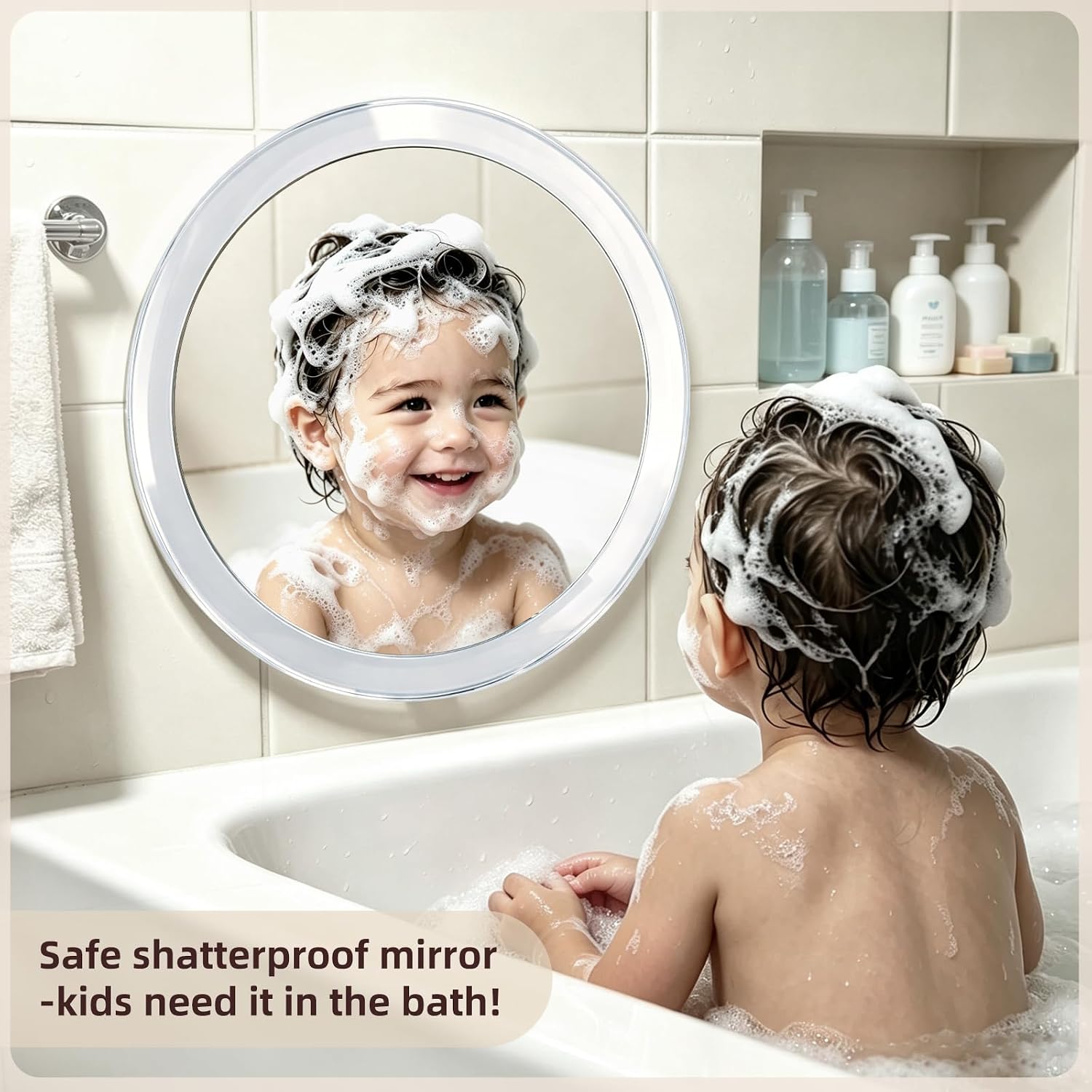 Large 7.6 Inch Fogless Shower Mirror for Bathroom, Anti-Fog Shaving & Grooming Mirror with 3 Strong Suction Cups, No-Drill, Shatterproof & Lightweight, Portable Travel Mirror for Home, RV, Camping