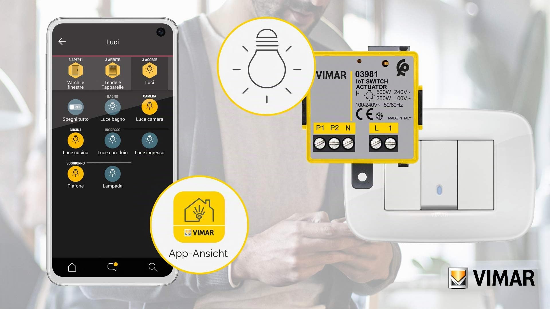 Vimar 03981 IoT-Relaismodul für Lichter, entfernte Steuerung, Über das entsprechende Gateway oder den Hub ZigBee mit Alexa, Google Home und IFTTT kompatibel