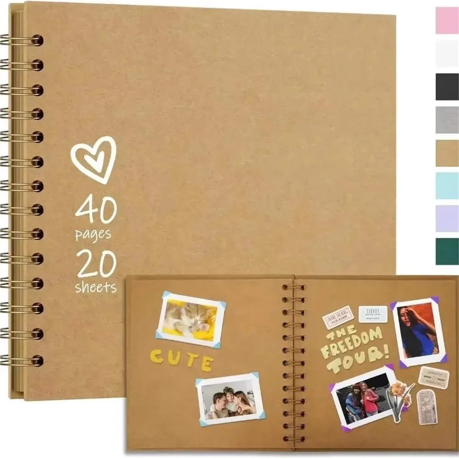 8 Zoll DIY Scrapbook Album 40 Seiten Hardcover Kraftpapier Scrapbook Fotoalben Erinnerungsbuch for Hochzeit und Jahrestag Familie Geeignet Für Fotos, Postkarten, Karten(Khaki)