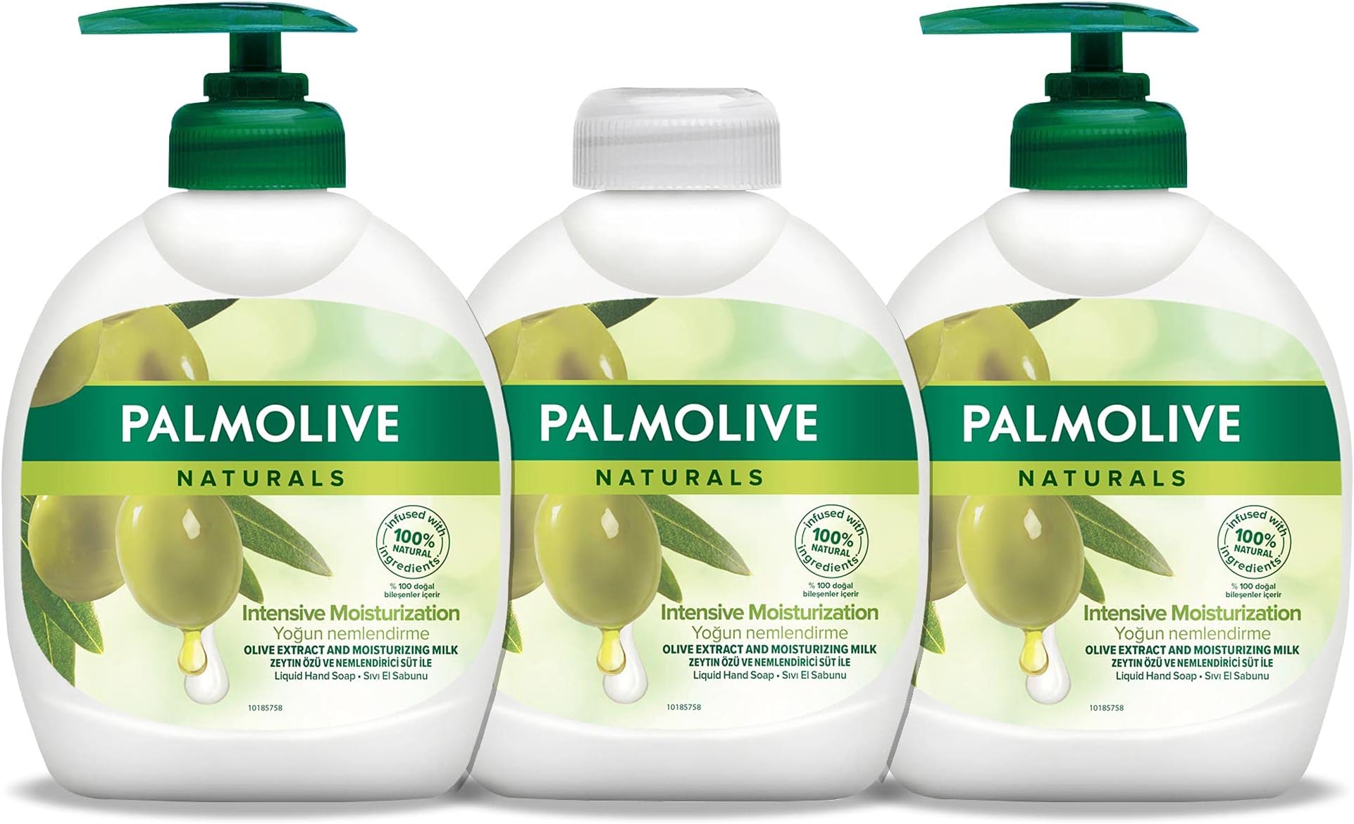 Liquid Hand Soap Pump, Olive & Milk, 3 X 300 Ml