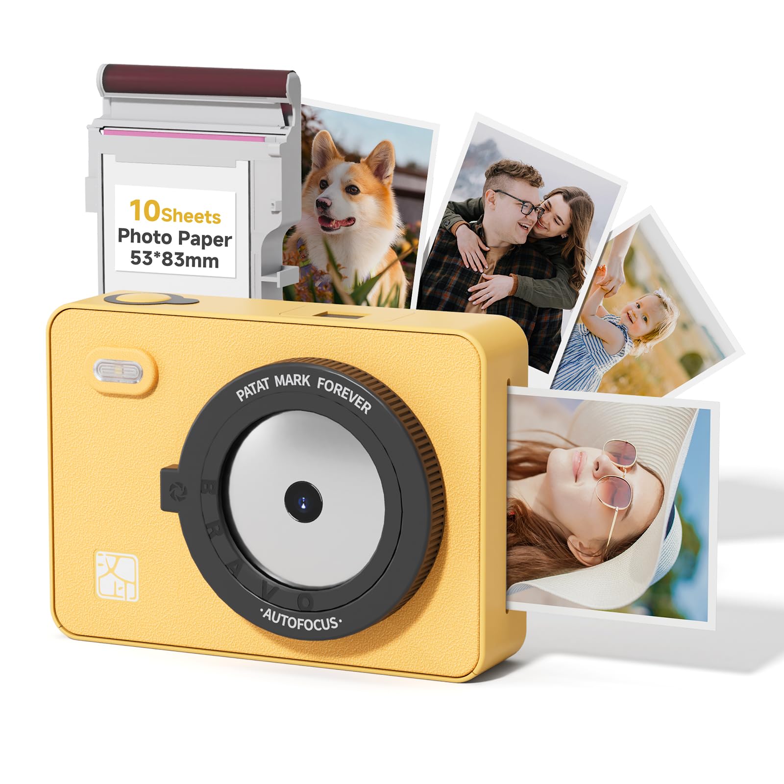 HPRT Z5 Instant Camera for Kids Adults，3 Pass Dye Sublimation, 2.1x3.4 Print (Yellow),Includes 10 Sheets of Initial Photo Paper