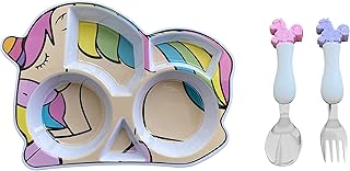 ARI MES Unicorn Shaped Plate and Spoon & Fork Set Divided Plate BPA Free Eco-Friendly Dinnerware Toddler Child Children Kids Meal Plate Feeding Picky Eater Girls (Unicorn Plate + Spoon & Fork)