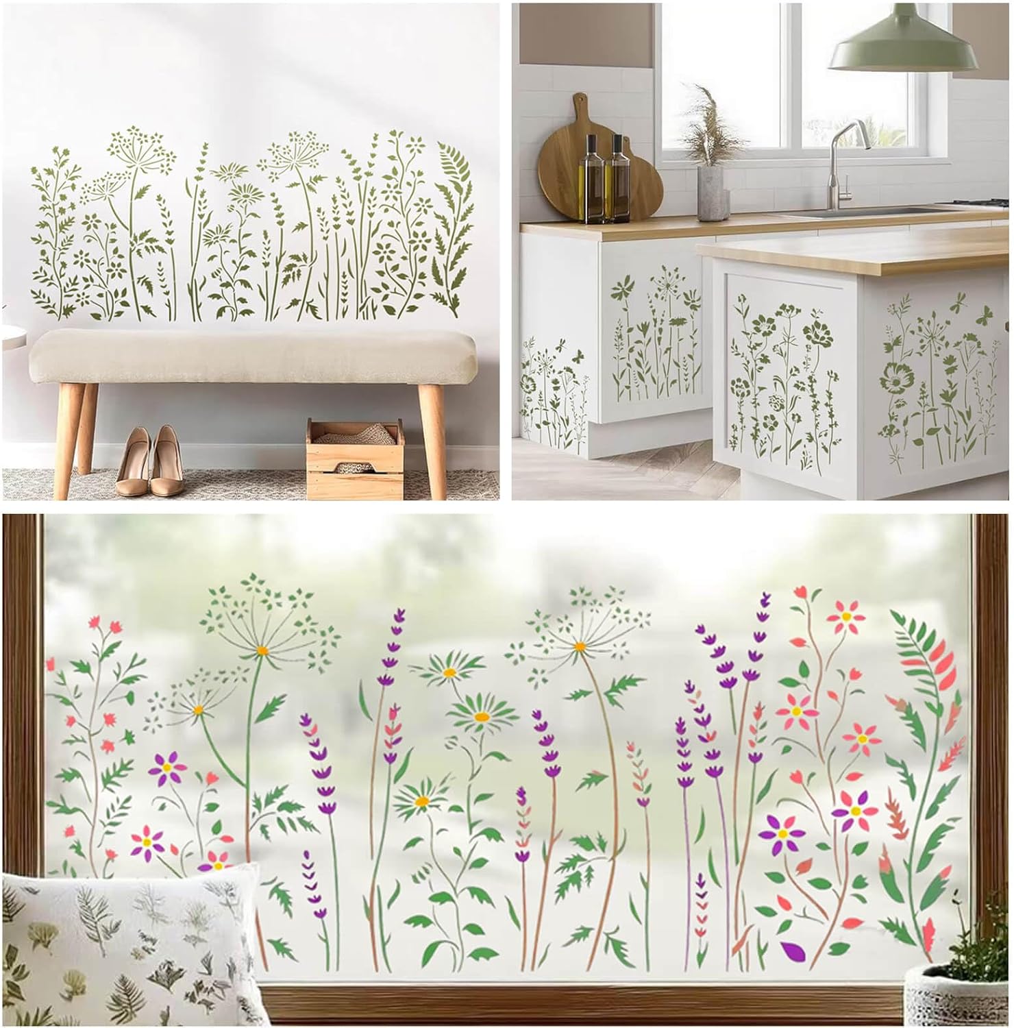 6-Piece Wildflower Stencil for Painting - Large Reusable Floral Design for DIY Furniture Decor | Modular Stencil Kit for Wood, Walls & Home Art thumbnail