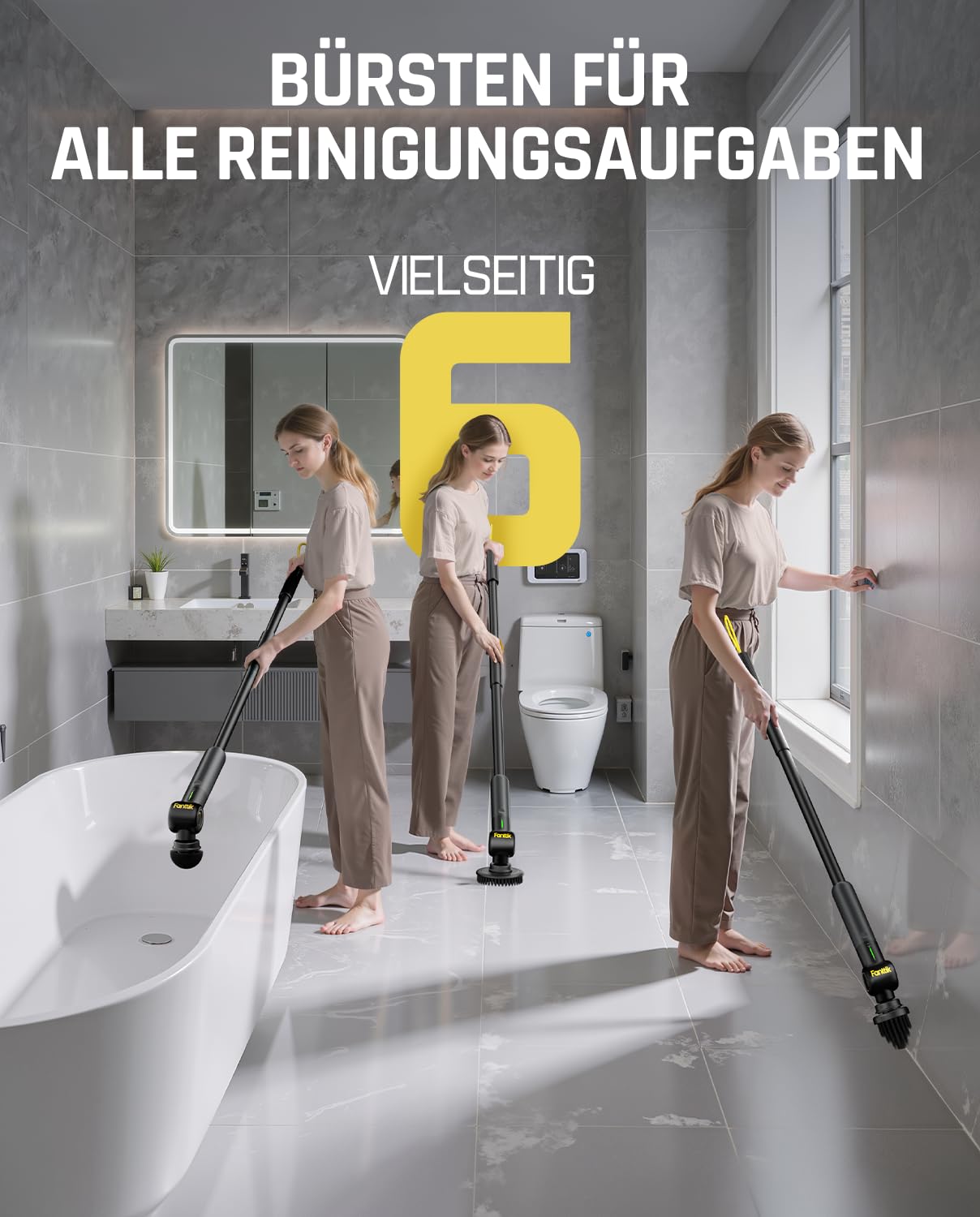 Fanttik Flip G9 Pro Elektrische Reinigungsbürste, VoltiPulse Motor,Flexibler Winkel & Ausziehbarer Griff, IPX7 Wasserdicht, Typ-C Ladung für Boden, Fliesen, Fugen (Schwarz)