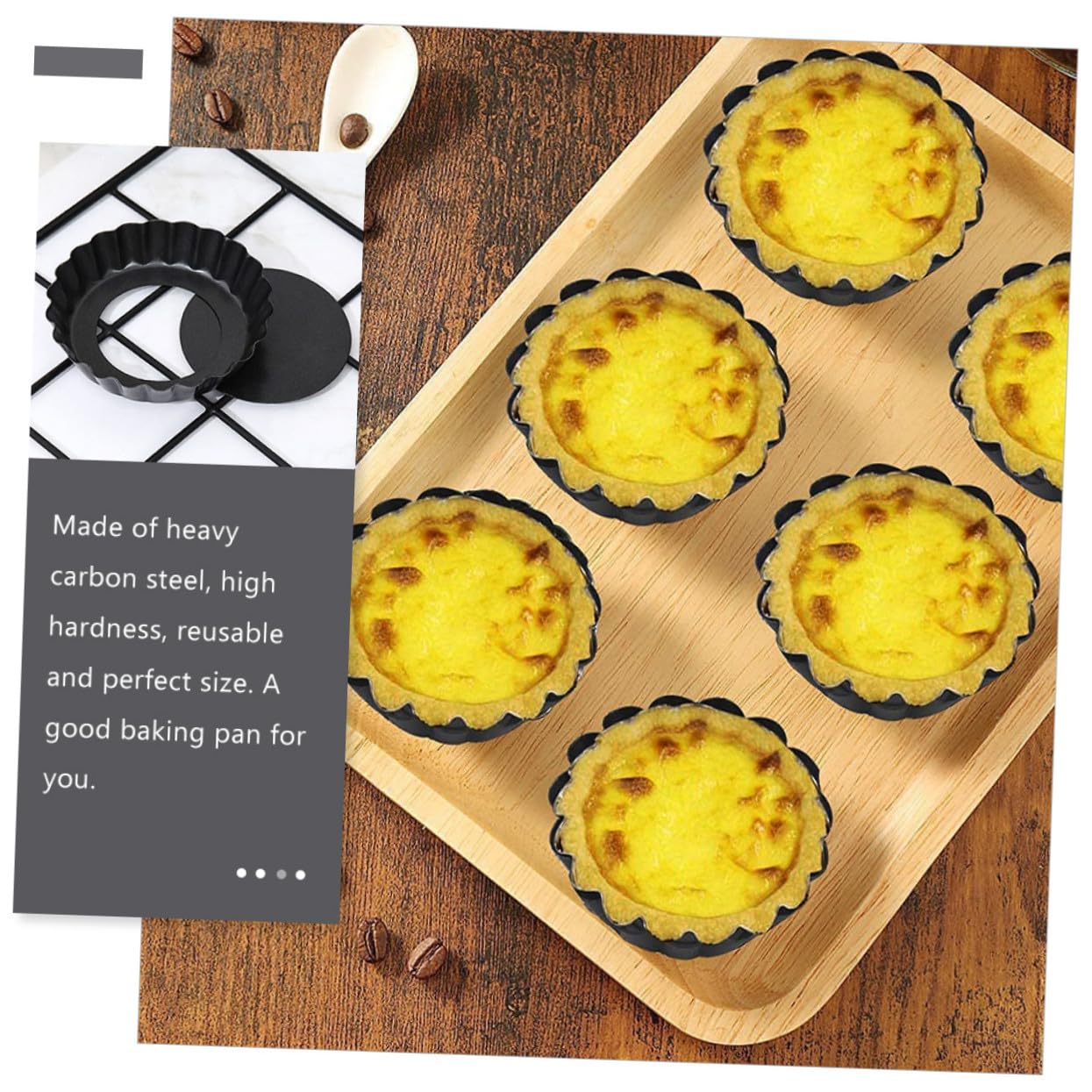 5 piezas Moldes Mini Tartaletas Antiadherentes con Base Extraíble Acero Carbono para Hornear Tartas Quiches y Postres Casa o Profesional