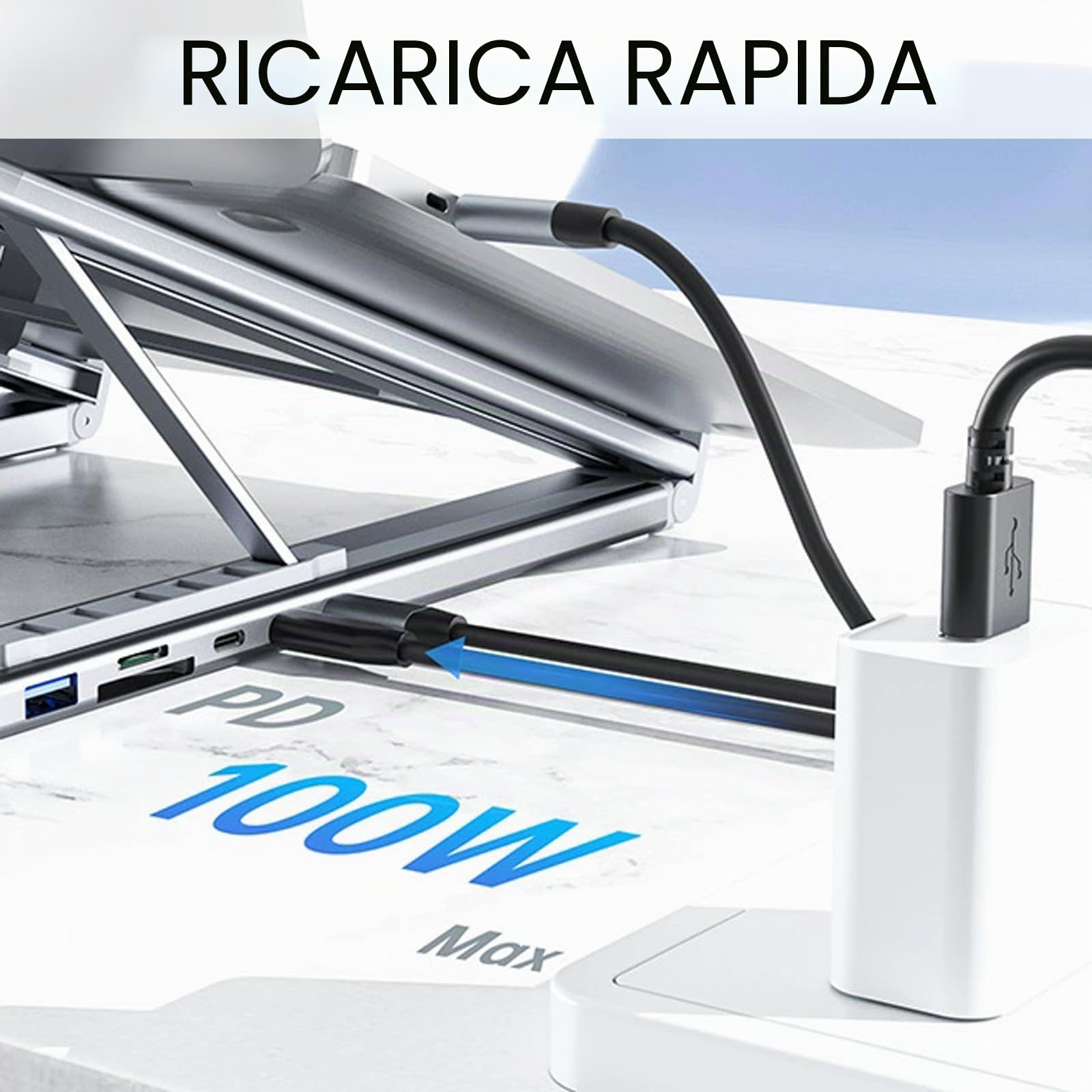 Civilized 8-in-1 USB-C Laptop Stand, USB C Laptop Docking Station, Hub 8 in 1 in alluminio con supporto regolabile per laptop, supporto pieghevole per tablet, Plug and Play per casa ufficio