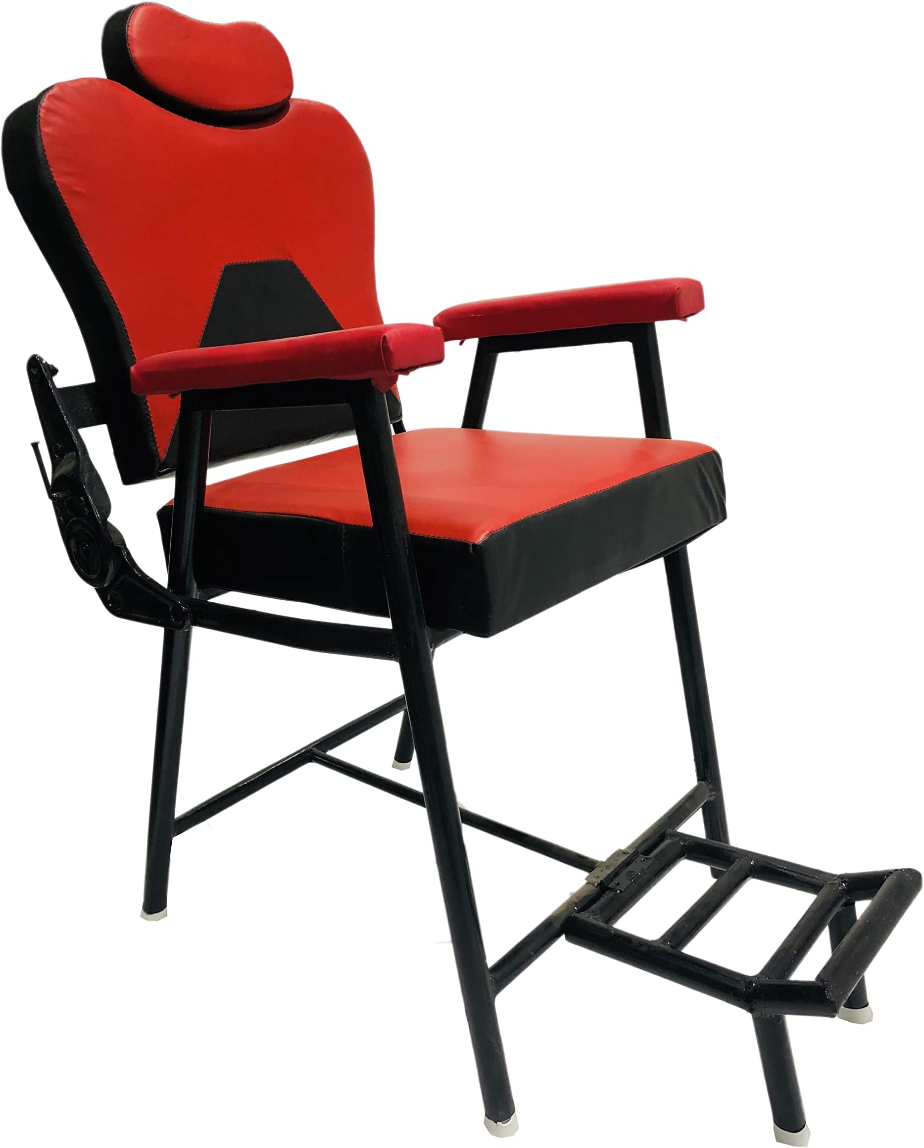 PP FURNITURE Beauty Parlour Saloon Barbar Cutting Chair with Strong Iron Frame,with Push Back System and Comfortable Cushion Seat Back (Red Black)