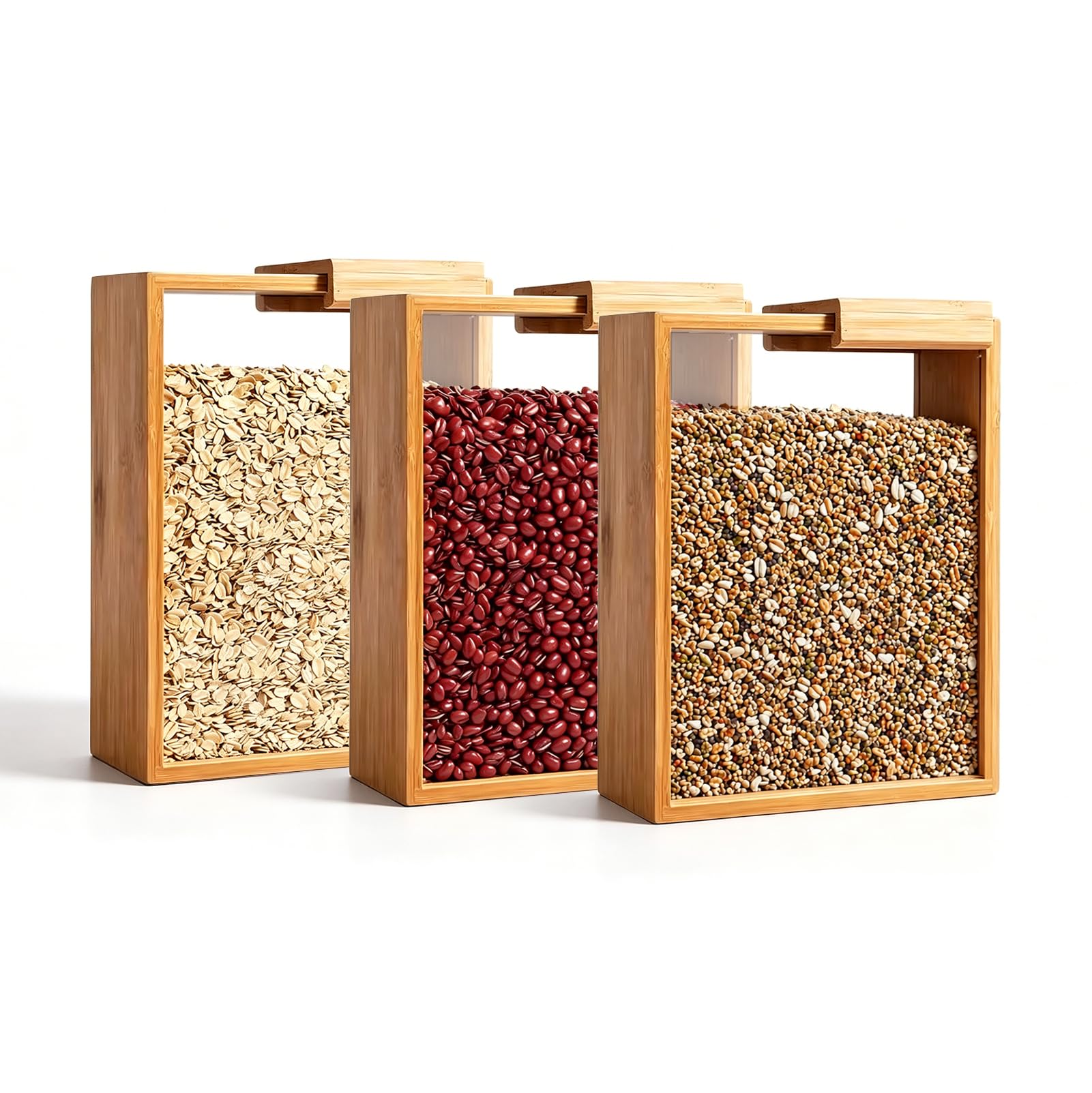 3PC Wooden Cereal Dispenser Set,Cereal Storage Container,Dry Food Dispenser