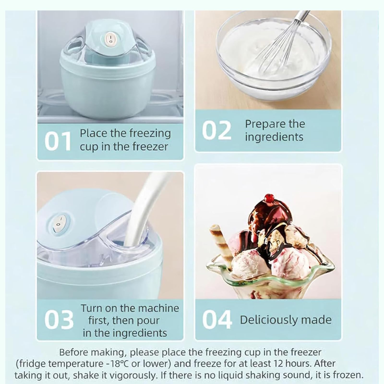 Mini-Eiscreme-Maschine, DIY-Personal-Eiscreme-Maker in nur 15 Minuten, Edelstahl-Eismaschine für hausgemachtes Softeis, Sorbet, Frozen Joghurt, Küchenzubehör (Rosa - EU-Stecker)