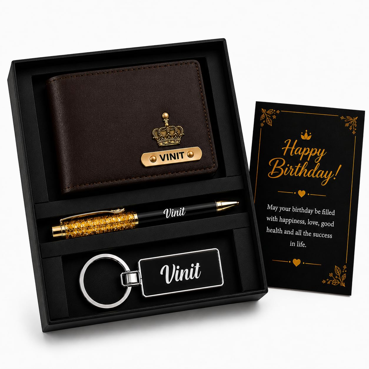 Personalized Wallet for Men with Name & Charm | PU Leather Wallet, Pen & Keychain Combo Gift Set for Men | Birthday Anniversary Corporate Gift for Husband Boyfriend Father (Dark Brown)-image-17