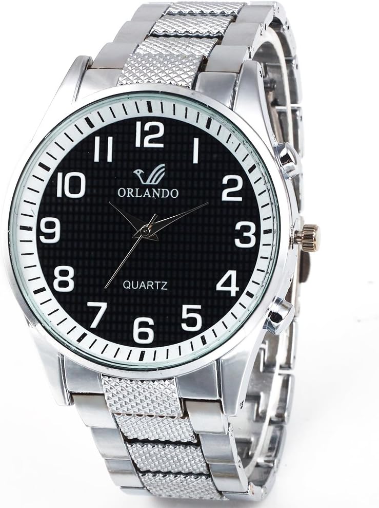 HACBIWA Men Strong Stylish Alloy Quartz Big Face Round Wrist Watch Black