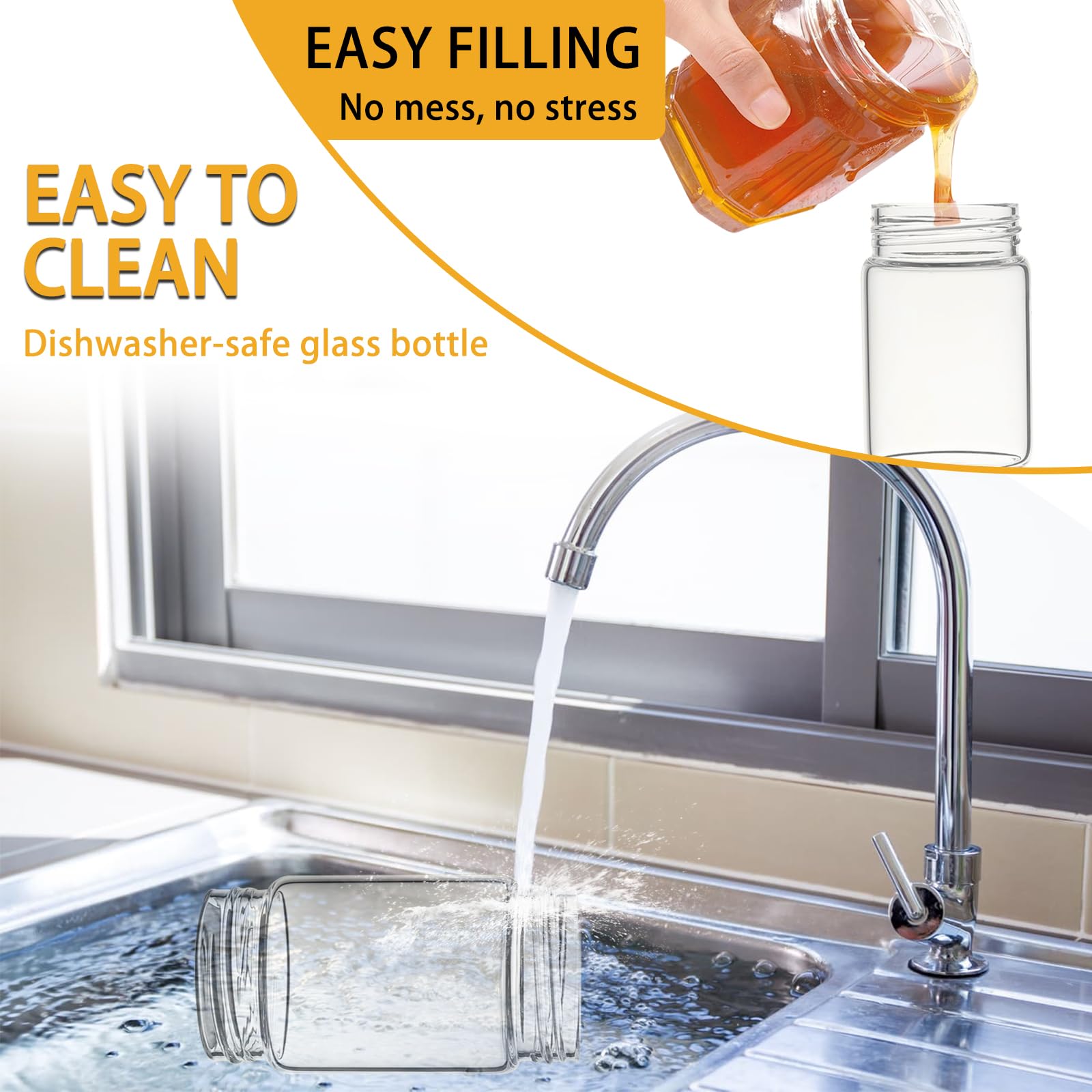 Dispenser Miele Antigoccia In Vetro - Barattolo 300ml Con Manico Per Miele E Sciroppi - Design Elegante Nero - Foto 8