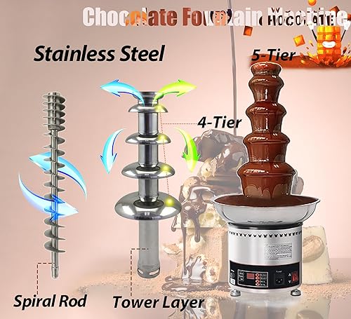 Miniatura 2 de INTSUPERMAI - Máquina de fusión de cascada profesional con control digital de acero inoxidable 304 para bodas, fiestas, eventos, restaurantes, 110 V