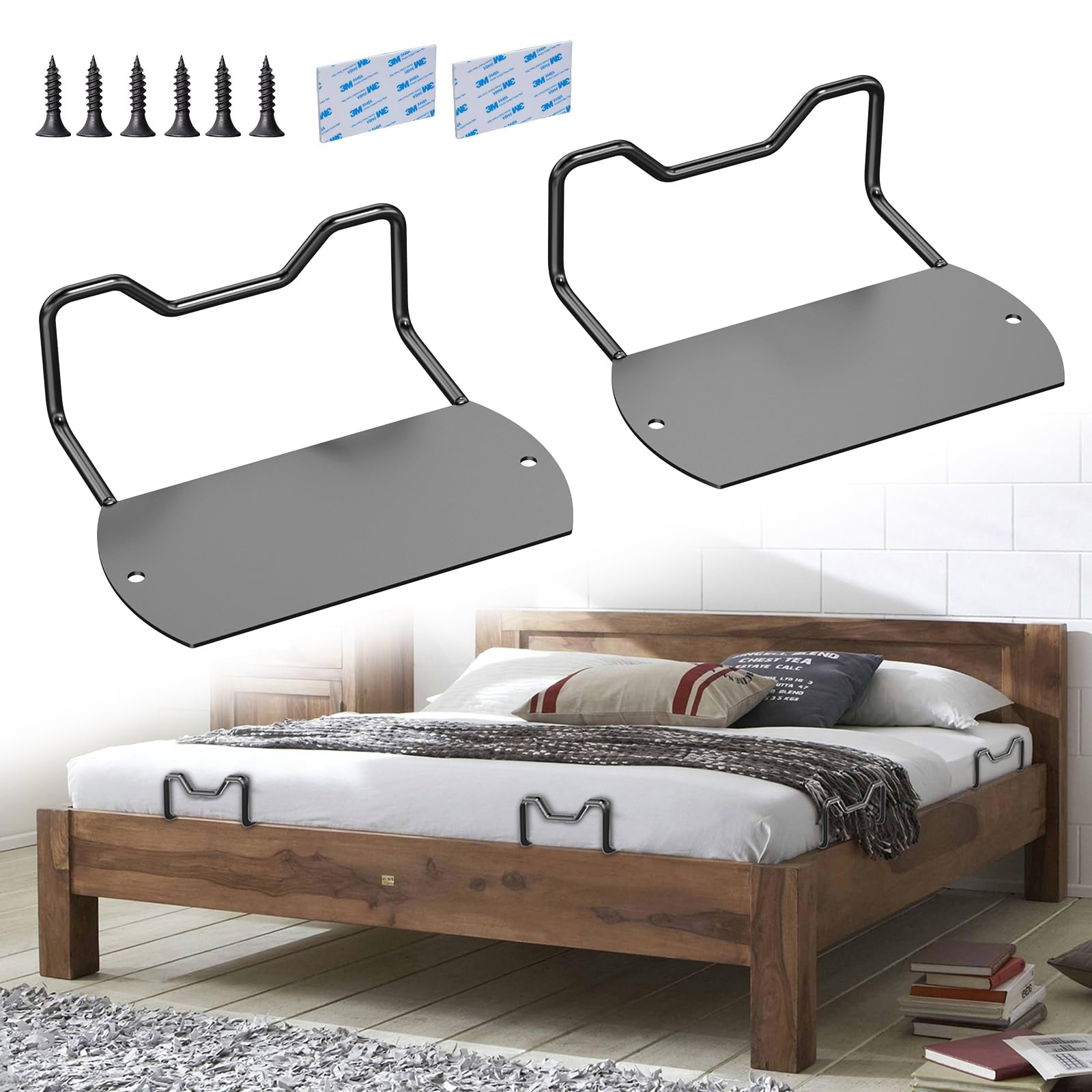 Dolenor Mattress Slide Stopper Fit Wooden Bed Frame,Mattress Retainer Bar from Sliding,Anti Bed Sliding Holder in Place(Black,1.96" H,2Pack)