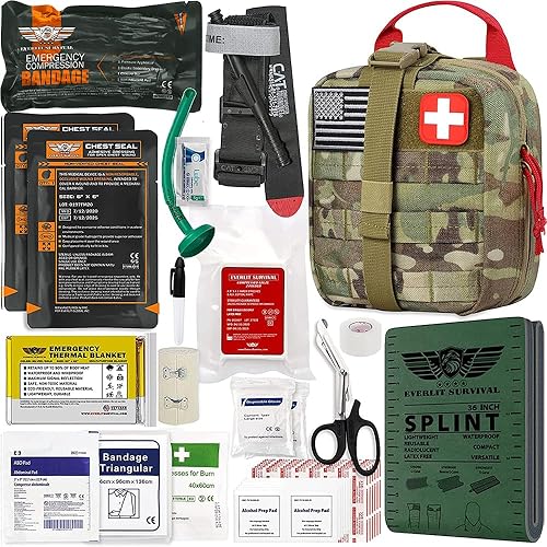 EVERLIT Kit avanzado de trauma de emergencia, torniquete CAT GEN-7 Mil-Spec bolsa de nailon cortado con láser con férula de 36 pulgadas, táctica de