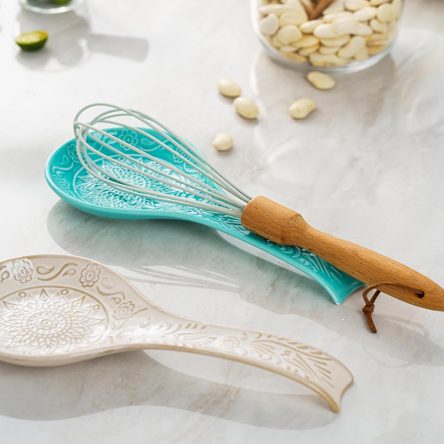 Ceramic Spoon Rest, 9 Inches Large Spoon Holder for Kitchen Counter, Kitchen Accessories, Dishwasher Safe, Turquoise image 4