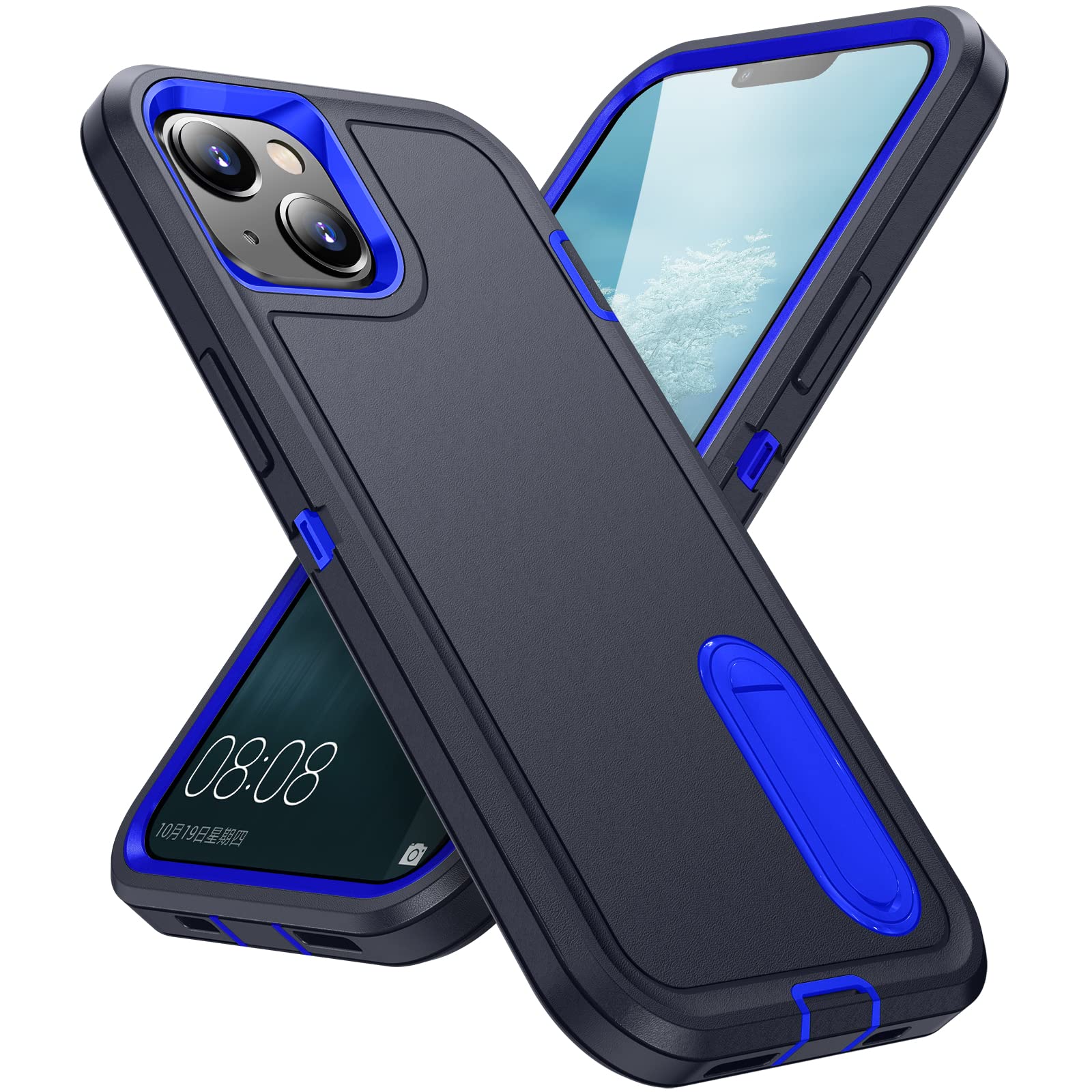 IDweel for iPhone 14/13 Case with Kickstand, Heavy Duty Protection, Shockproof, Anti-Scratch, Slim Fit, Lightweight, Sturdy Case Hard Cover, Navy Blue