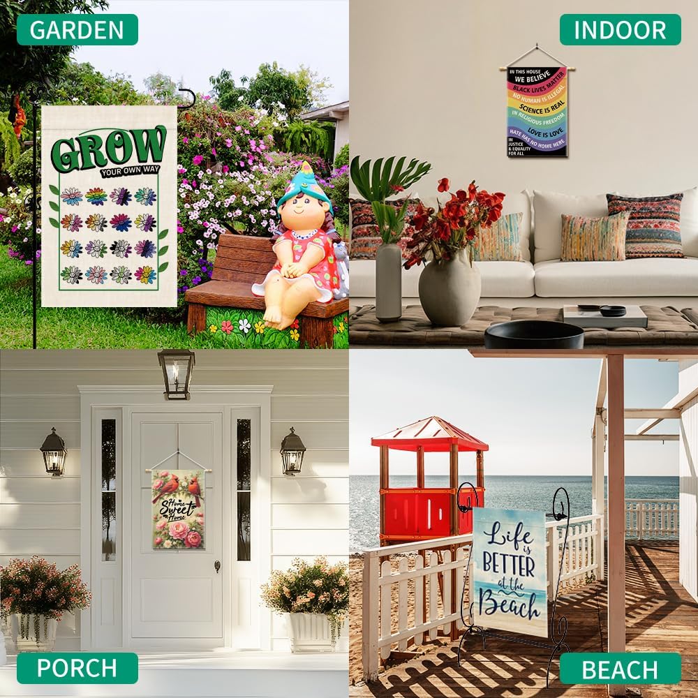 Spring Welcome Garden Flags, 12x18 in Double Sided Farmhouse Outdoor Lawn Decor Yard Flag Gifts, Funny Floral Bird Be Kind Flags, Blooms April Decorations - Image 6