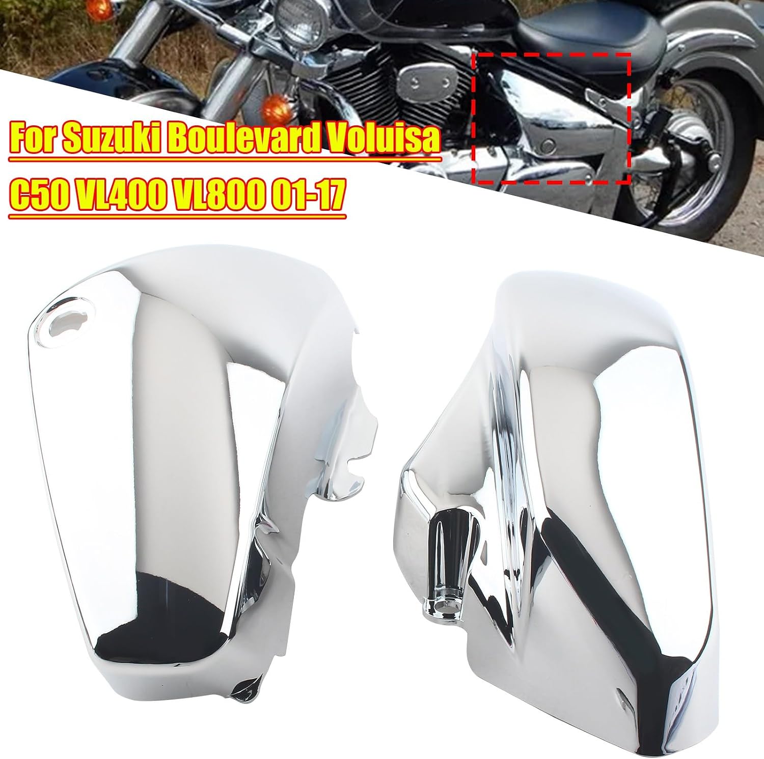 1 Pair Motorcycle Chrome Battery Fairing Side Covers Left Right Compatible with Suzuki Boulevard Voluisa C50 VL400 VL800 2001-2017