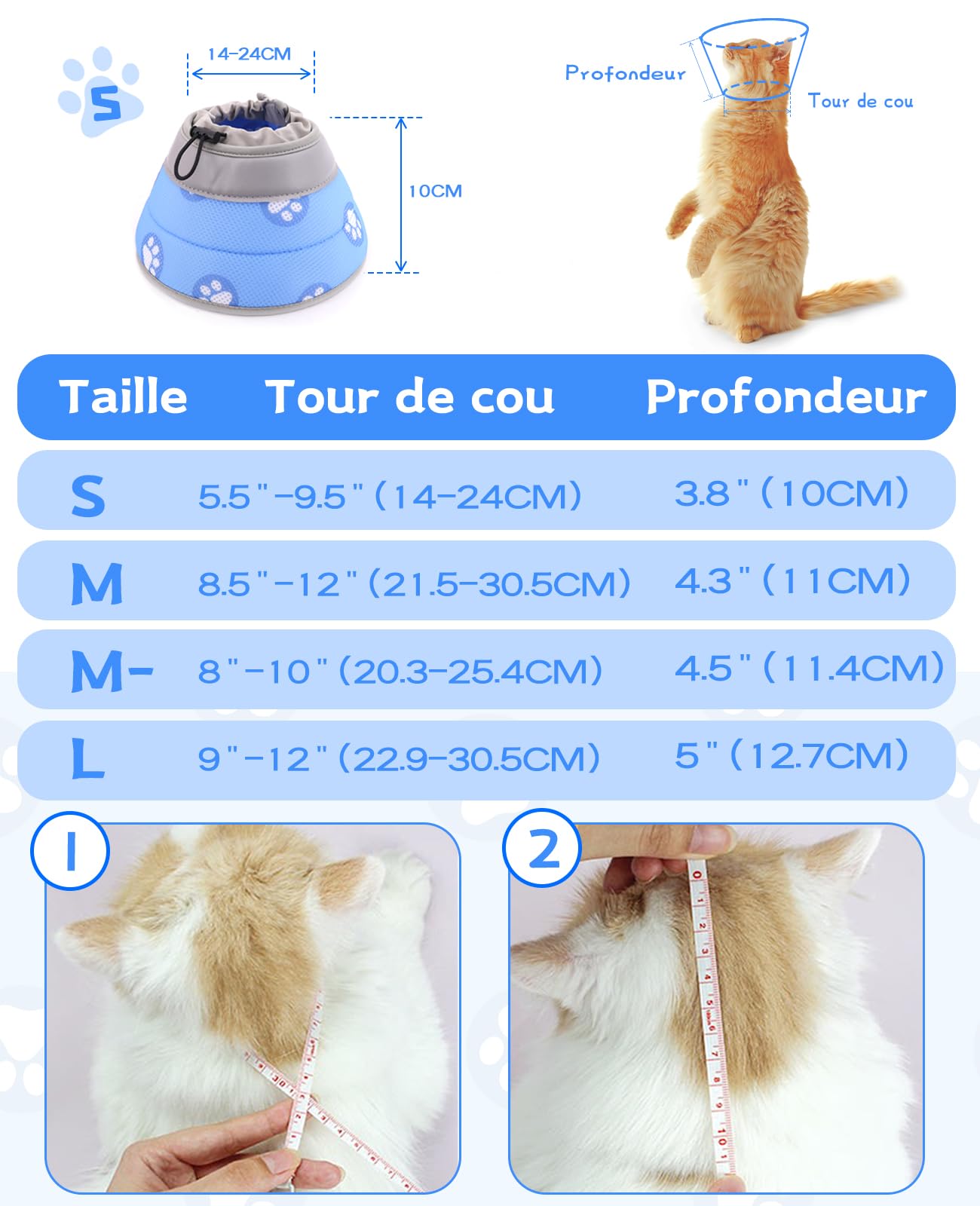 Supet Collare regolabile per gatto, collare morbido Cone dopo operazione e lesioni per cuccioli, cani di piccola taglia e gatti (blu, S)