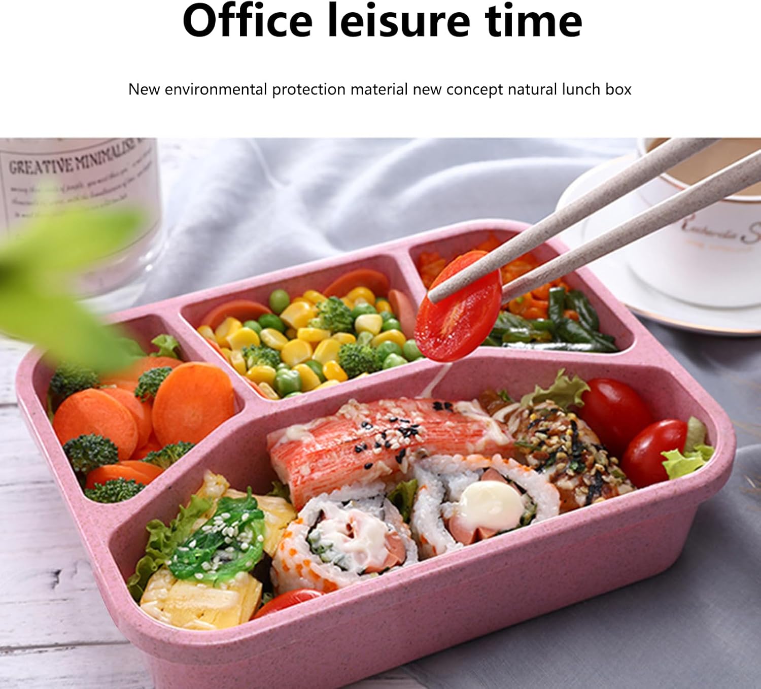 2Pcs Bento Boxes Lunch Boxes with 4 Compartment Meal Prep Container Food Storage Containers Snack Boxes Dividing Picnic Box for Work Travel (Blue/Pink)