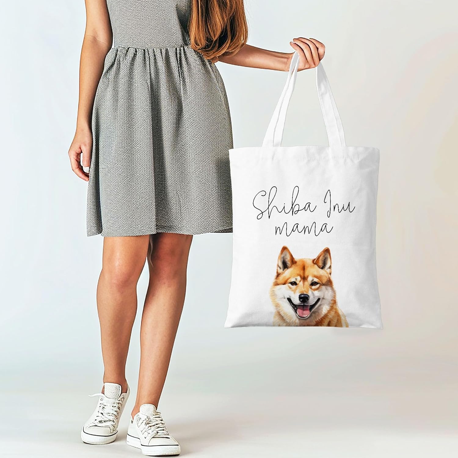 Shiba Inu Mama Canvas Tote Bag for Women, Dogs Lover Gift for Dog Mom, Birthday Christmas Cute Shiba Inu Gifts For Women, Tote Bag for Work College Travel. (094) - Image 3